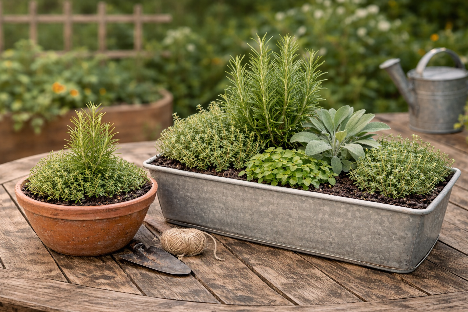 What to Plant With Rosemary in Container Gardens Without Killing It 3 Small pot and large planter comparison for growing rosemary with companion plants