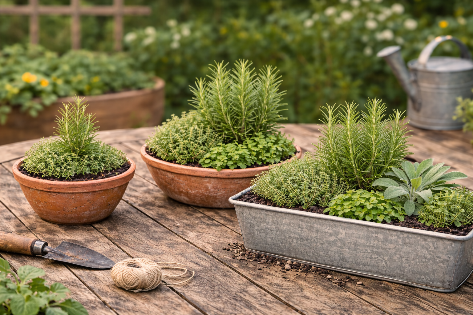 What to Plant With Rosemary in Container Gardens Without Killing It 6 Rosemary container layout examples for a small pot, medium planter, and large trough