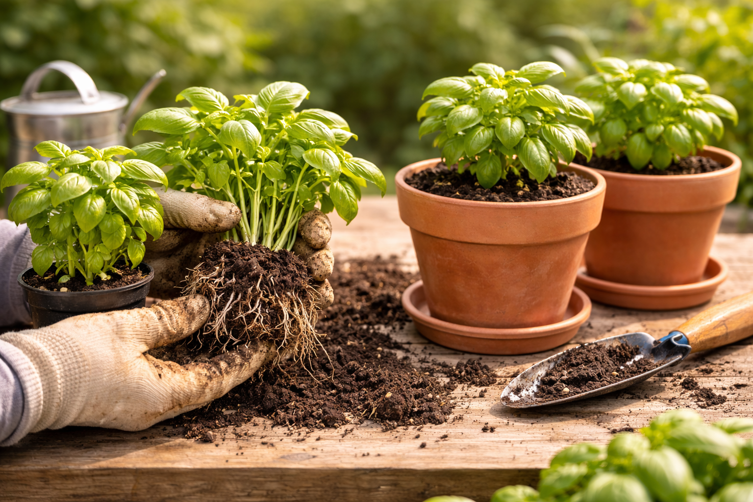 Best Pot for Basil: The Right Size, Material, and Setup 4 Crowded supermarket basil being divided and repotted into separate pots