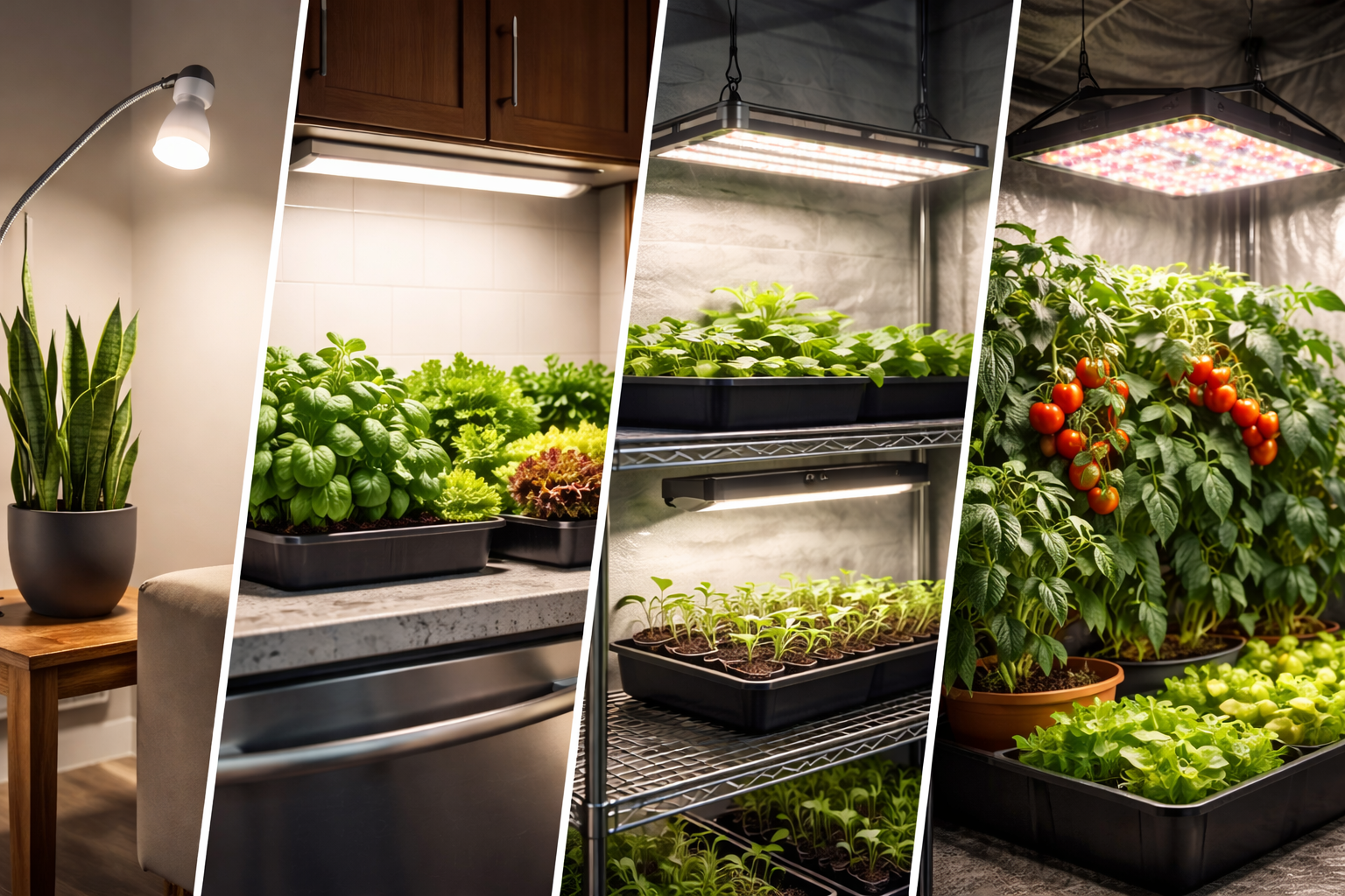 7 Best LED Grow Lights for Indoor Gardening That Actually Work 2 Decision chart matching indoor plants and growing areas to LED grow light types