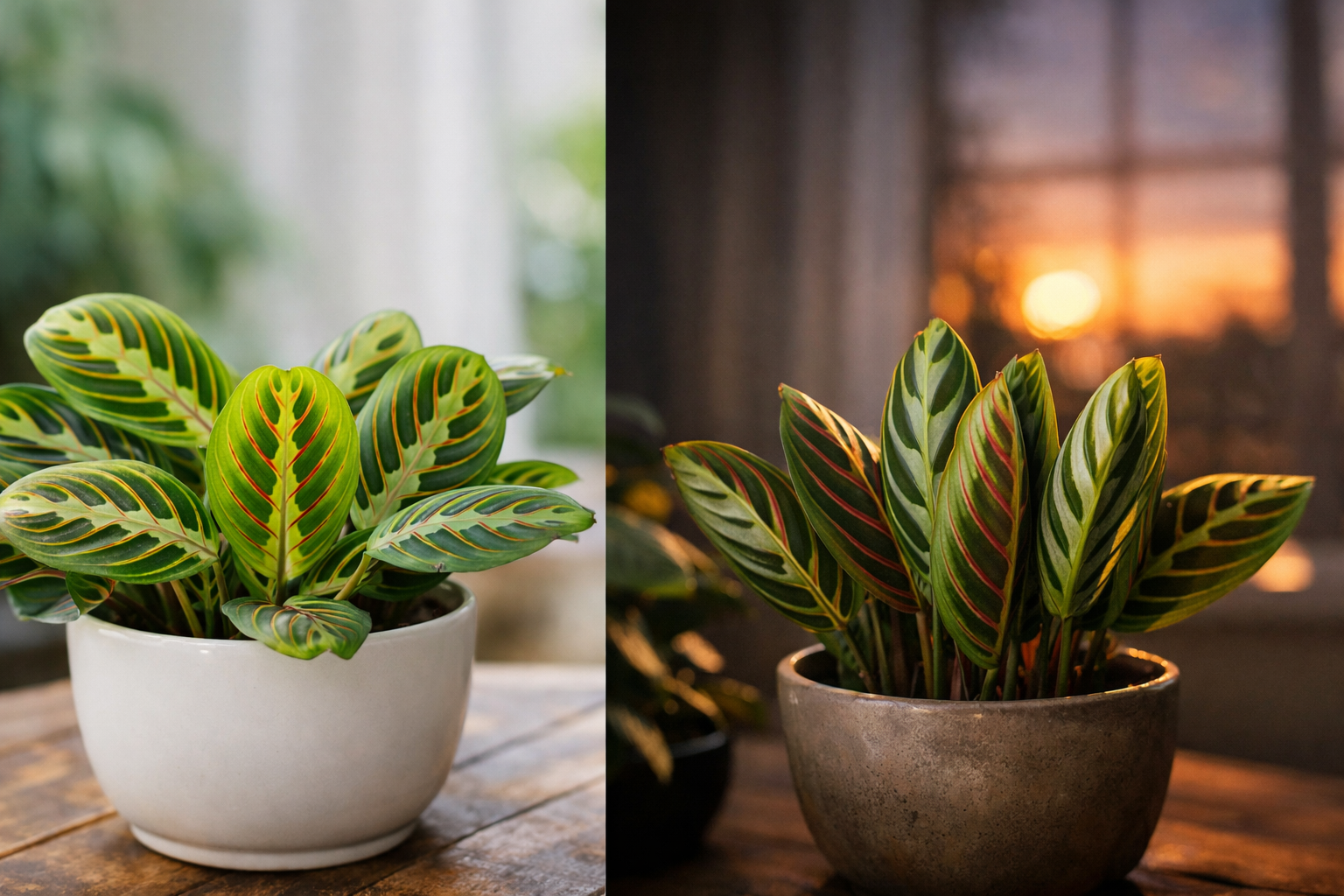 Prayer plant leaves open during the day and lifting upright at night